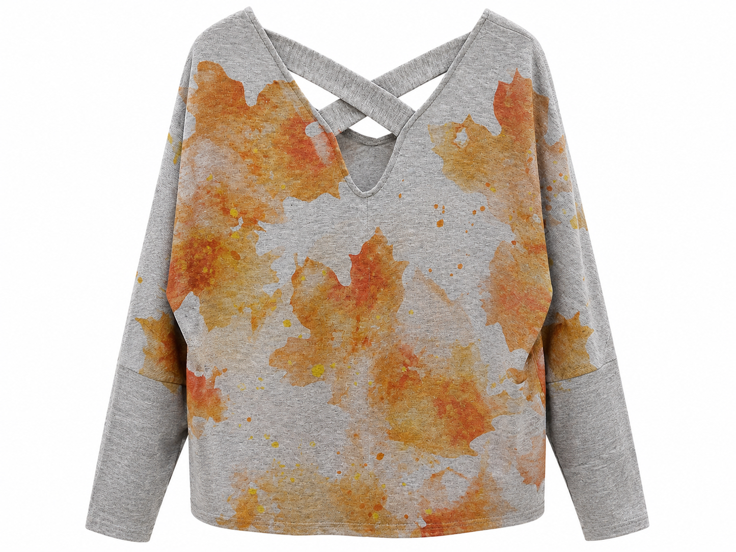 Pumpkin & Fall Leaves Top In Gray