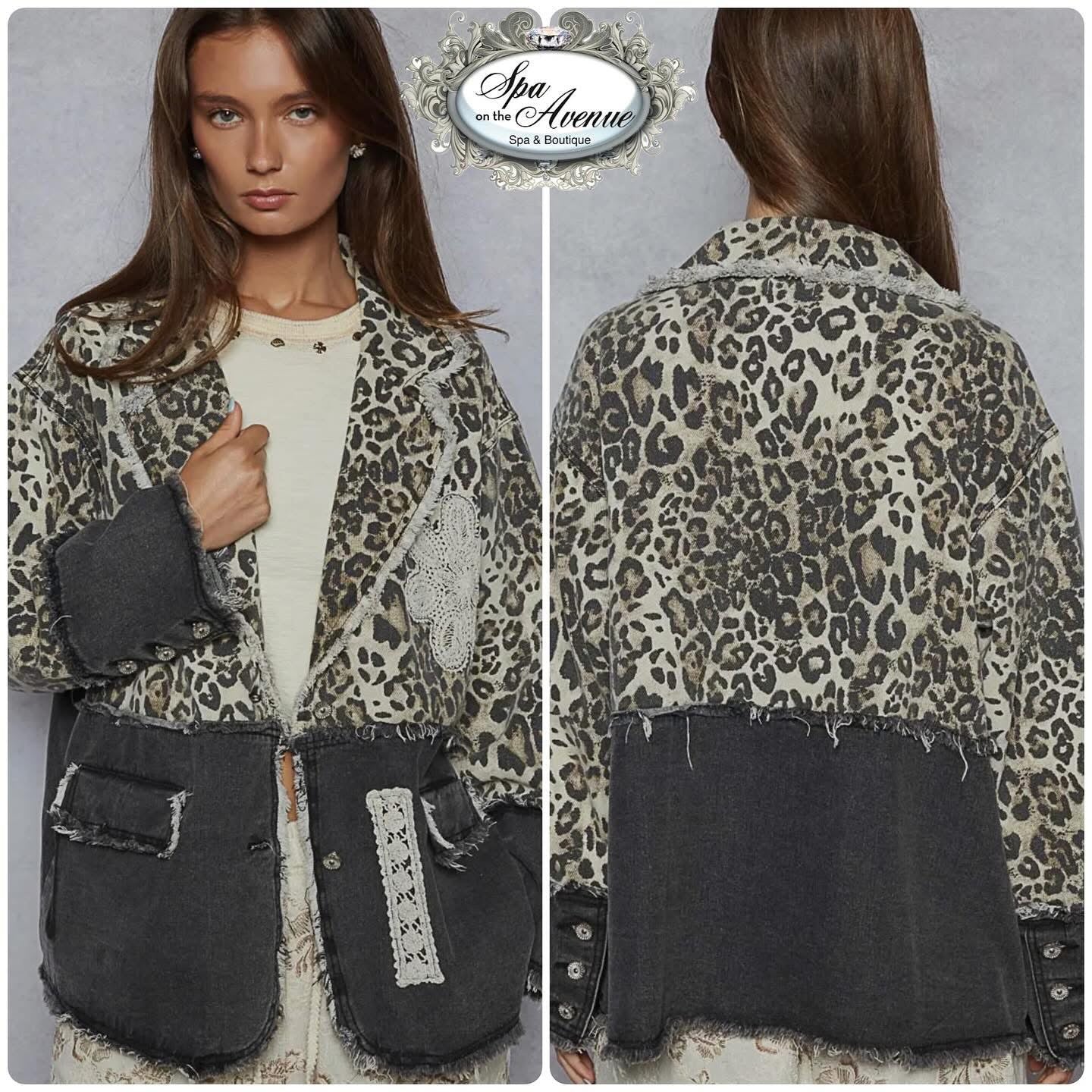 POL Leopard Denim Blazer