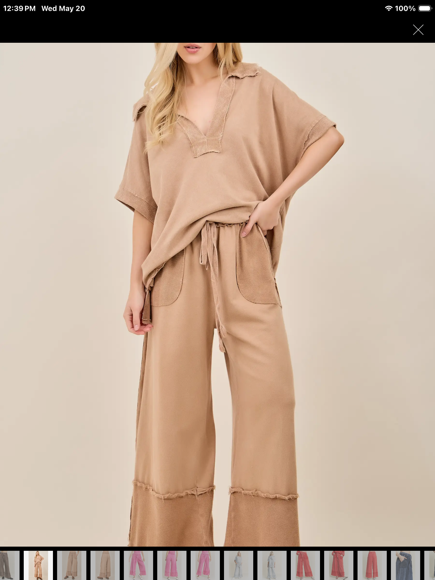 Latte Mineral Washed Vneck Top