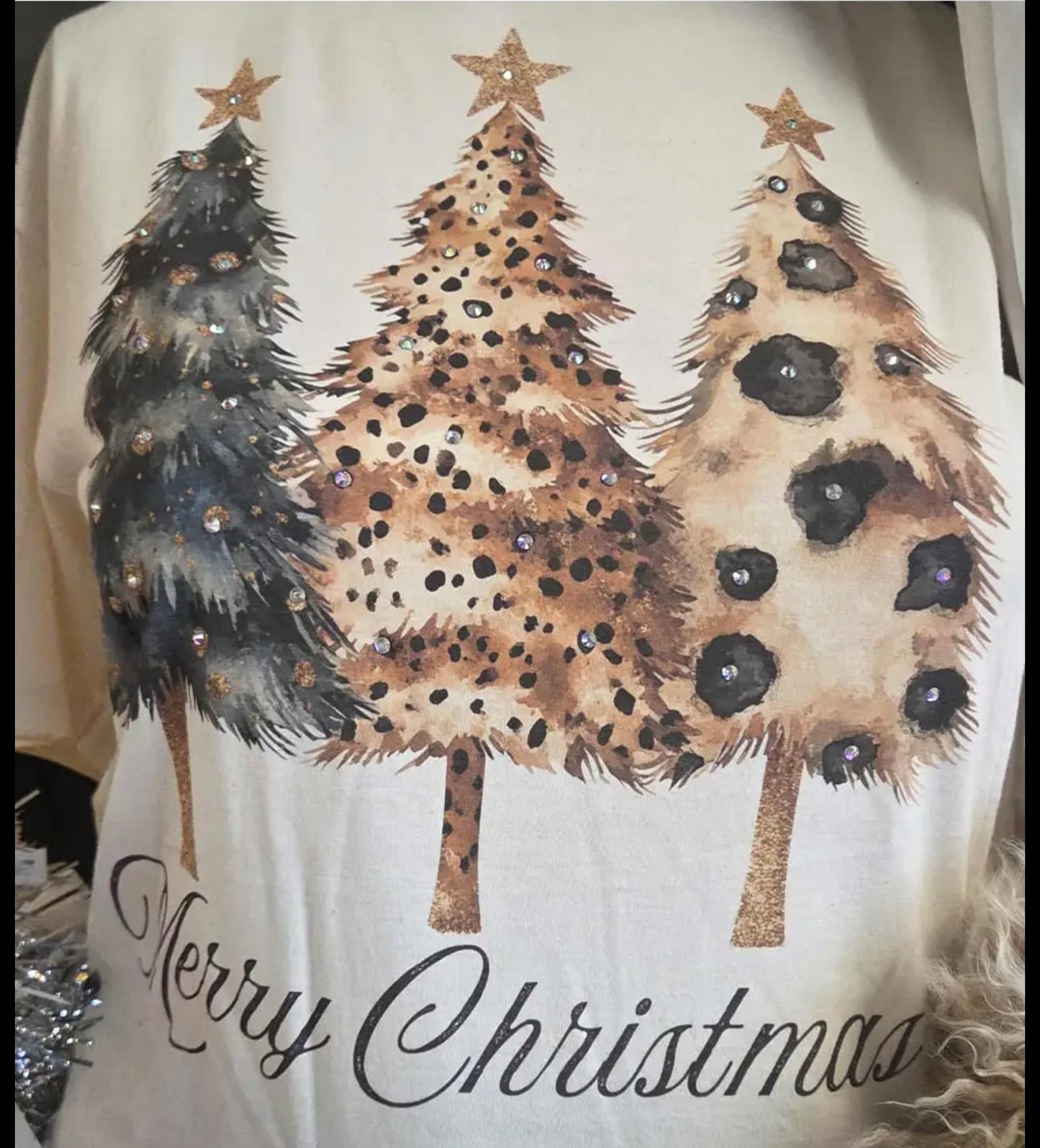 Leopard Christmas Tree Blinged Natural Color T-shirt