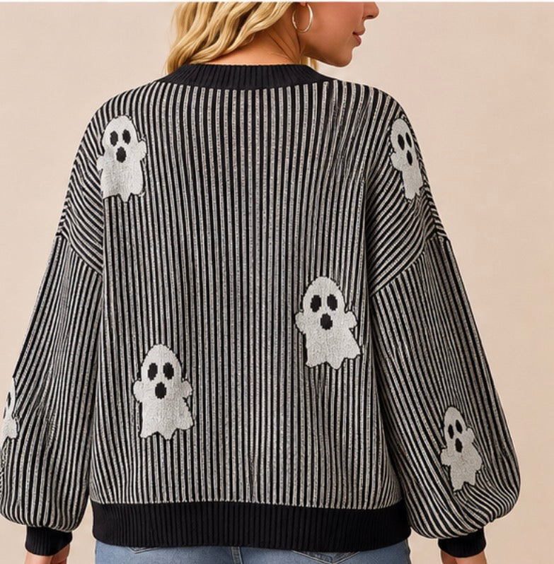 Sequin Ghost Halloween Cardigan