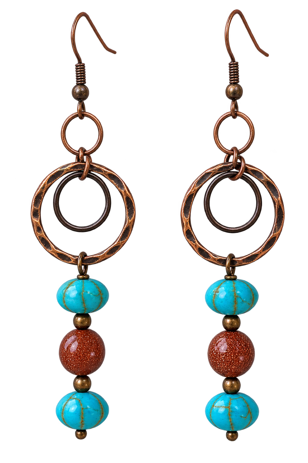 Handmade Turquoise & Copper Boho Dangle Earrings – Artisan Statement Earrings