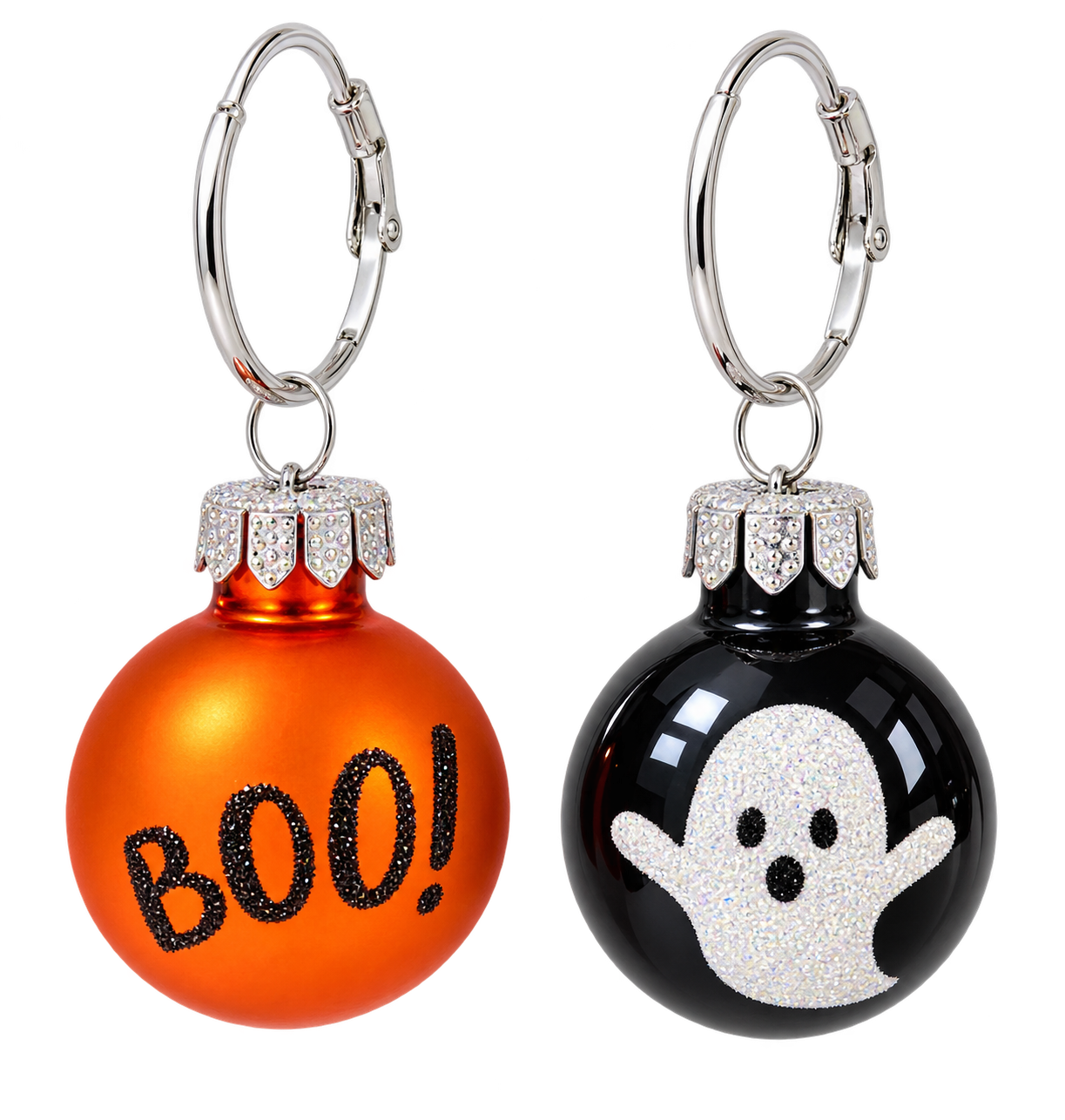 Halloween BOO & Ghost Ornament Earrings โ Orange & Black