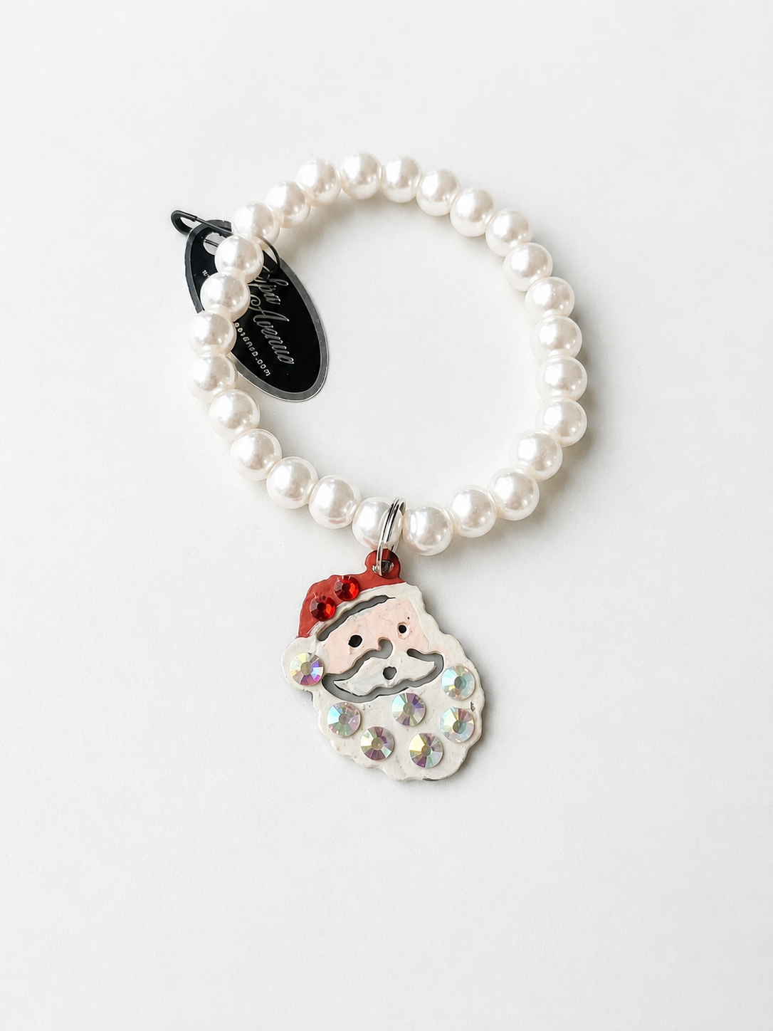 Santa Pearl Bracelet with Rhinestone Charm β Christmas Jewelry
