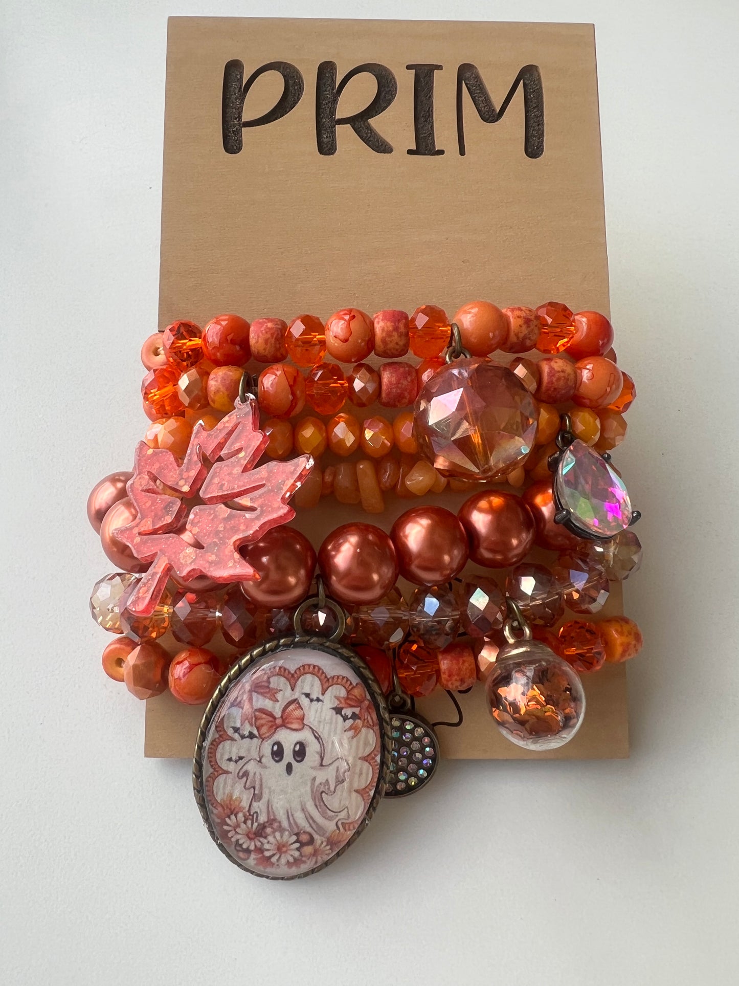 PRIM Fall Halloween Ghost Charm Beaded Bracelet Stack