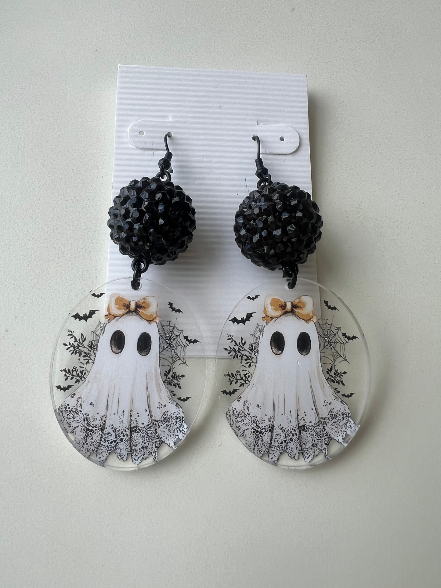 PRIM Halloween Ghost & Black Rhinestone Statement Earrings