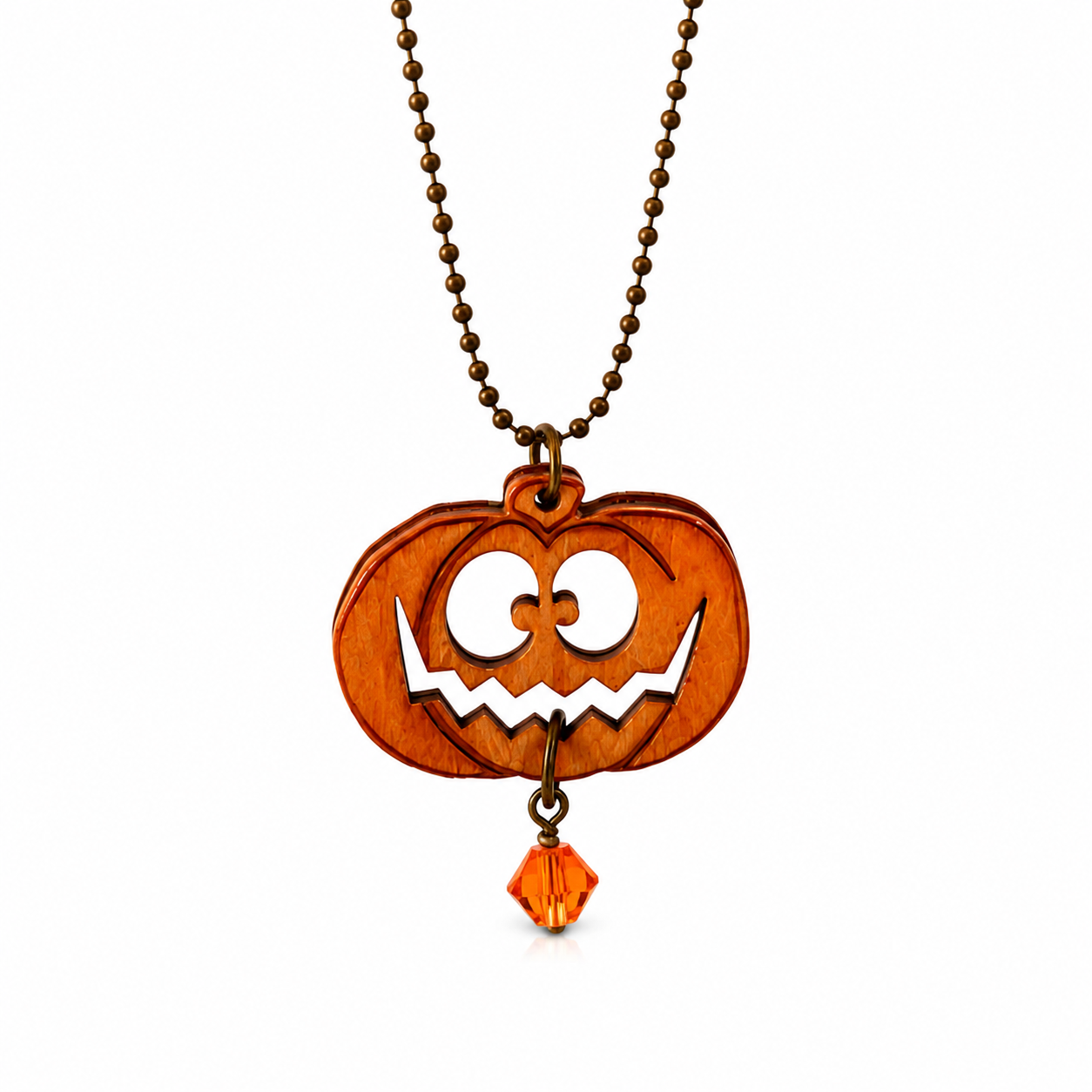 Art By Amy Carved Jack-Oโ-Lantern Pumpkin Necklace with Orange Crystal Charm