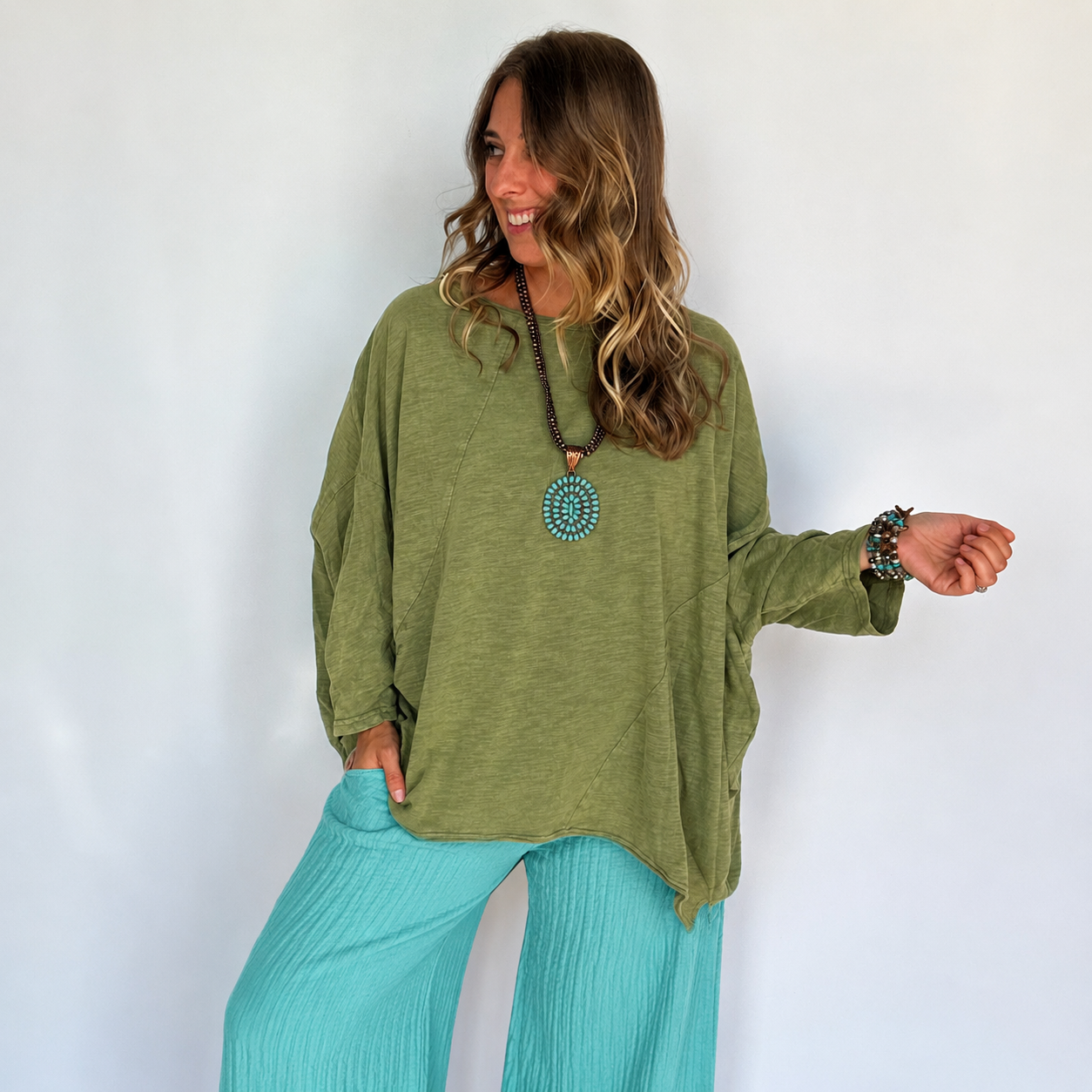 Jaded Gypsy Be Free Green Top