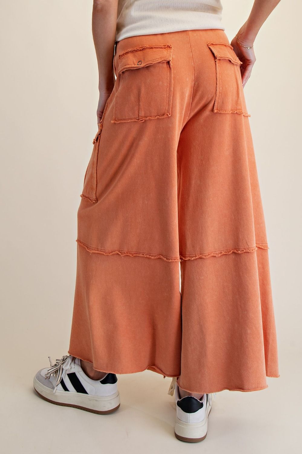 Easel Faded Rust Wide Leg Terry Cargo Pant