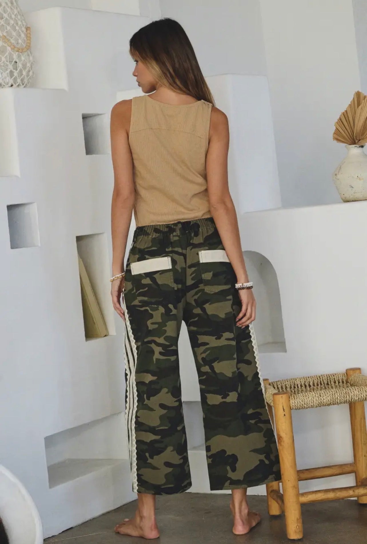 Oddi Camo Printed Washed Denim Cropped Pants