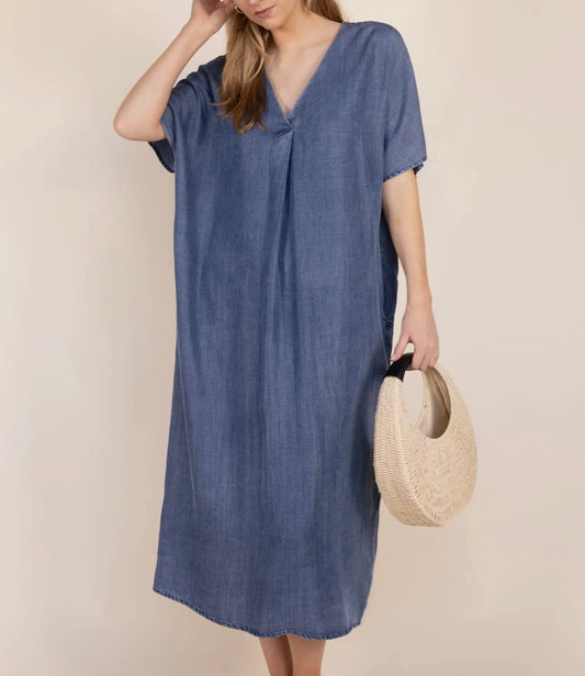 Tencel V-Neck Midi Dress