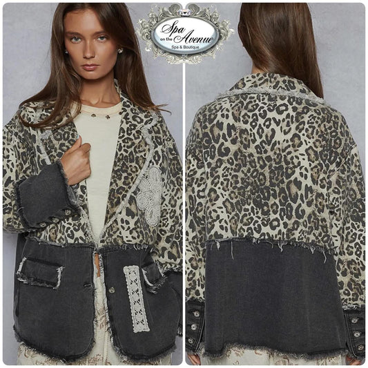 POL Leopard Denim Blazer