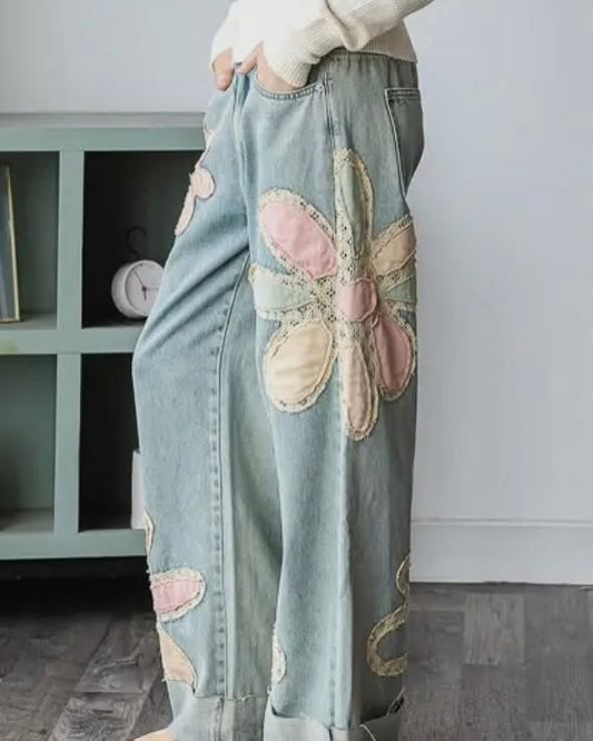 Oli & Hali Flower Appliquéd Jeans