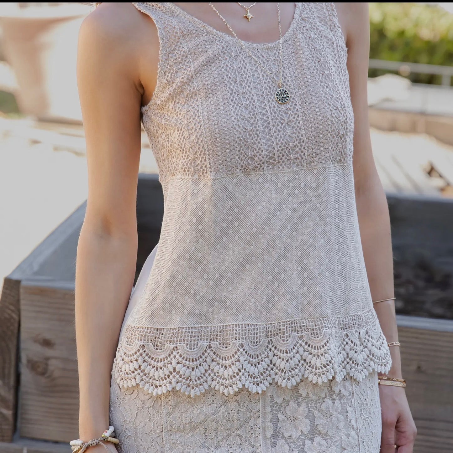 Desert Dream Ranch Dress W/Stretch Knit & Lace Maxi