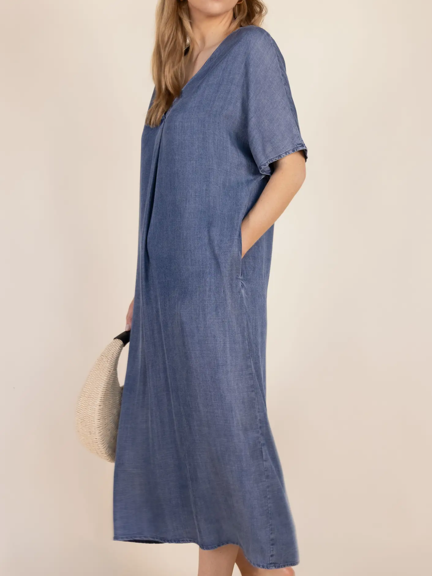 Tencel V-Neck Midi Dress