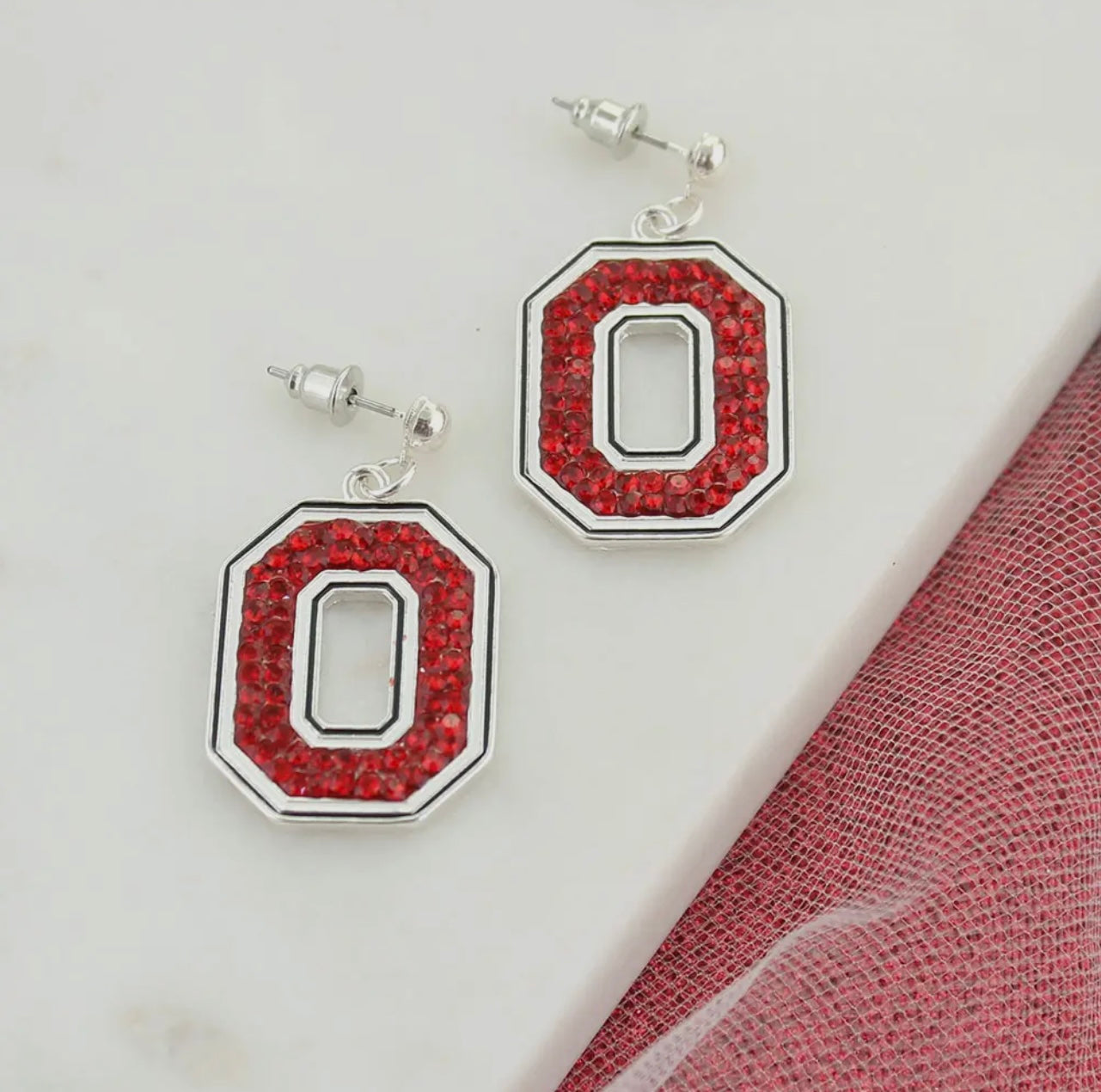 OSU Block O Earring Red Rhinestone