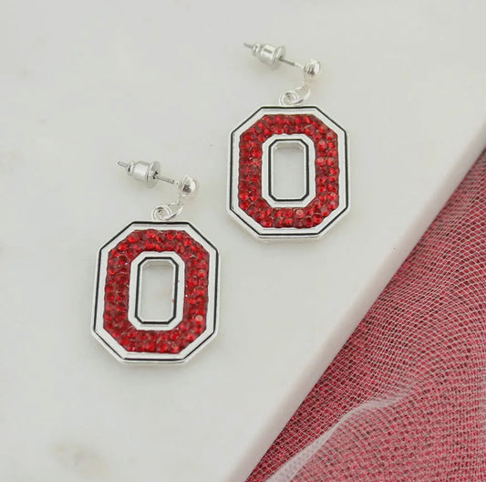 Ohio State Block O Earring Red Rhinestone