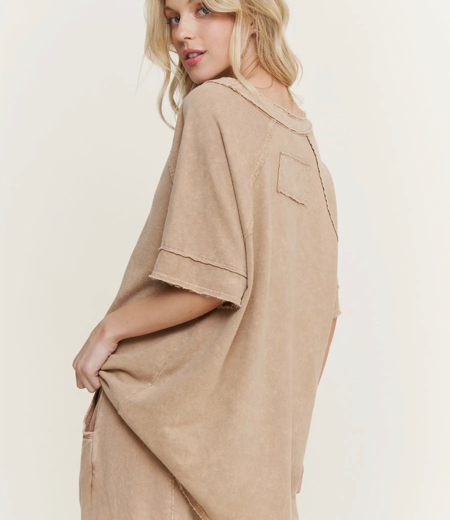 Latte Mineral Washed Vneck Top