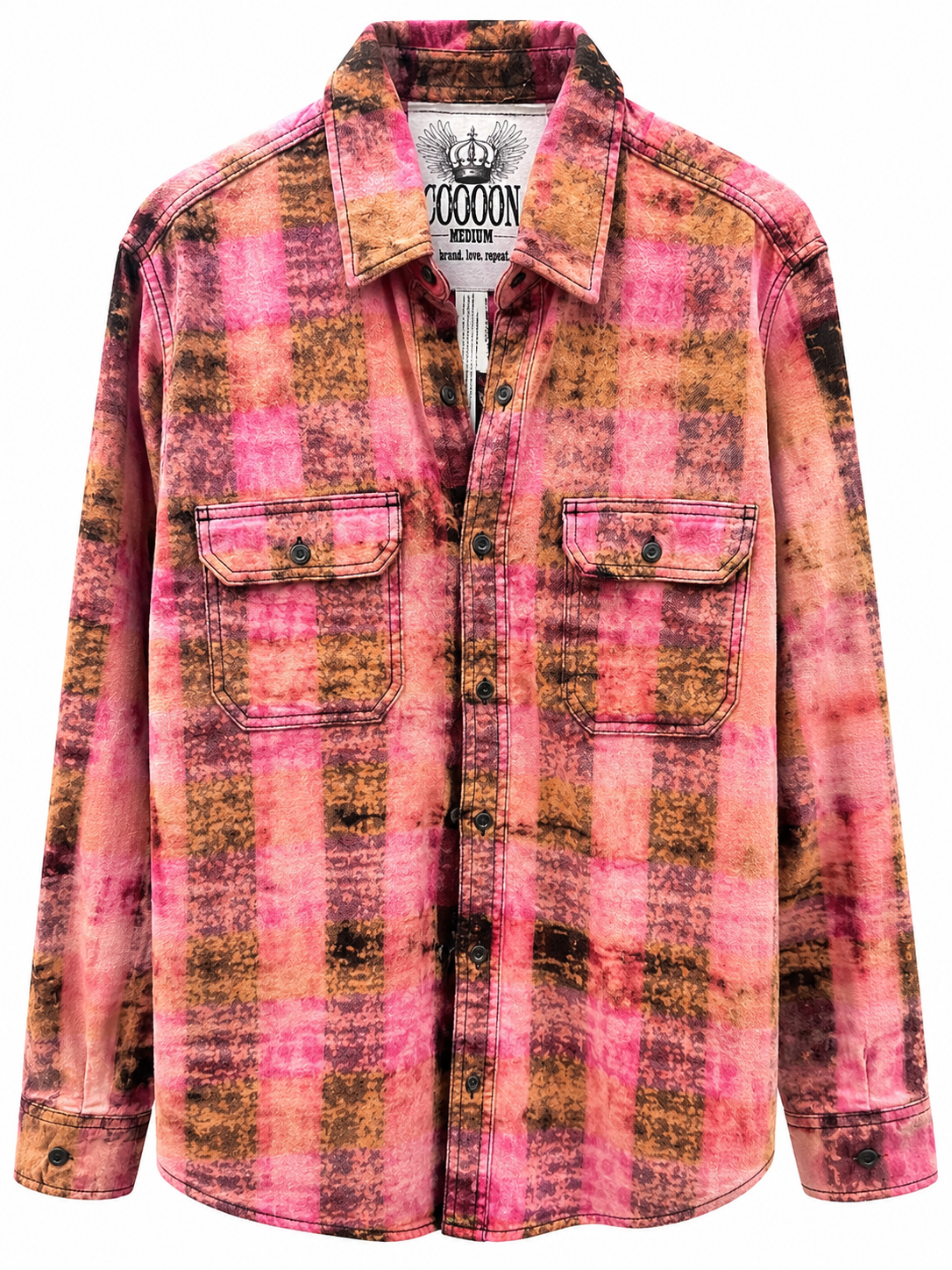 Pink Vintage Santa Applique’ Plaid Flannel