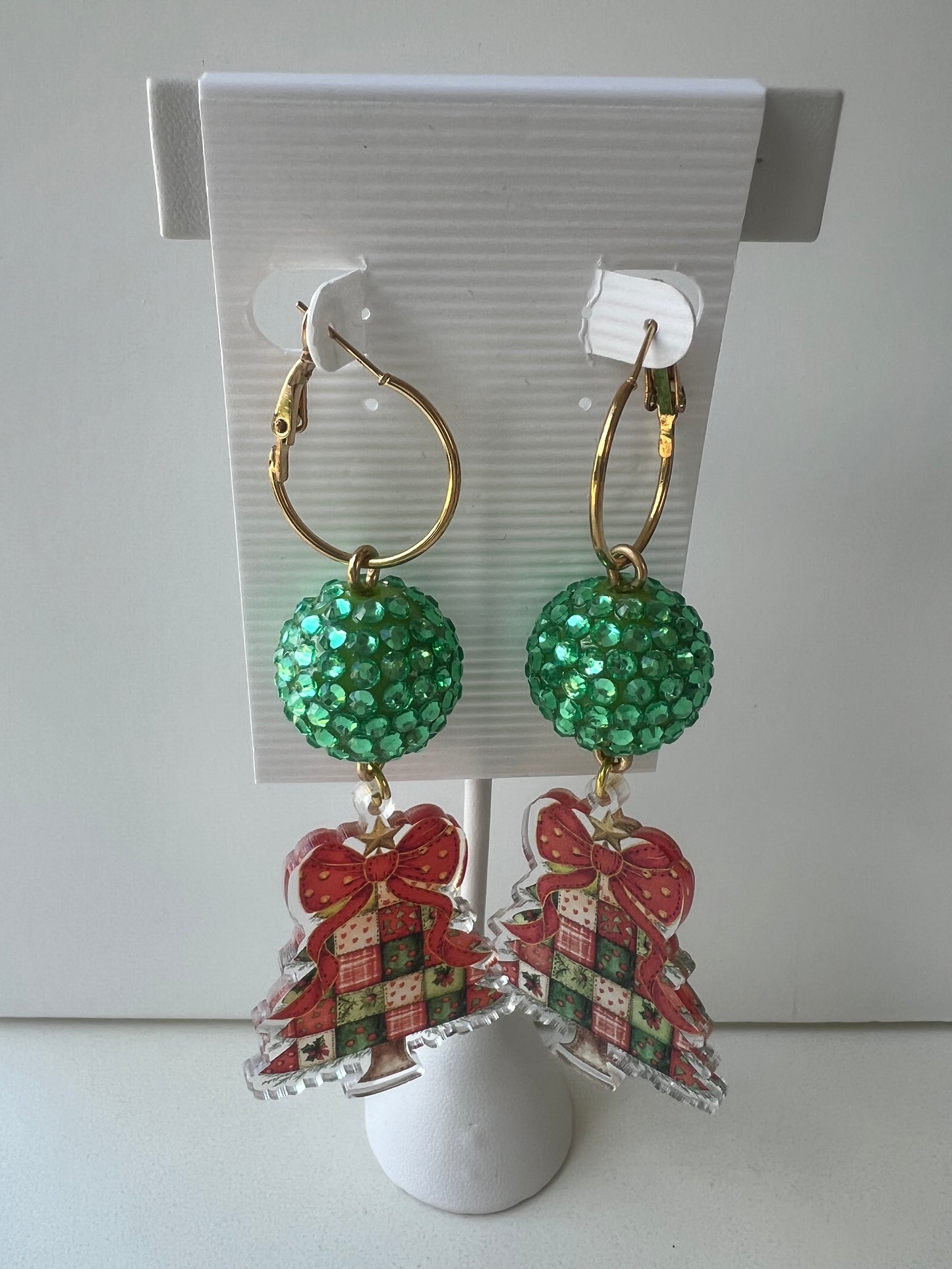 PRIM Patchwork Christmas Tree Sparkle Hoop Earrings