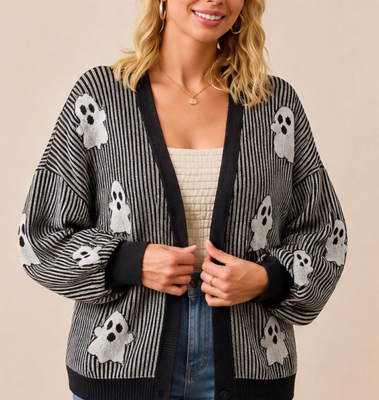Sequin Ghost Halloween Cardigan