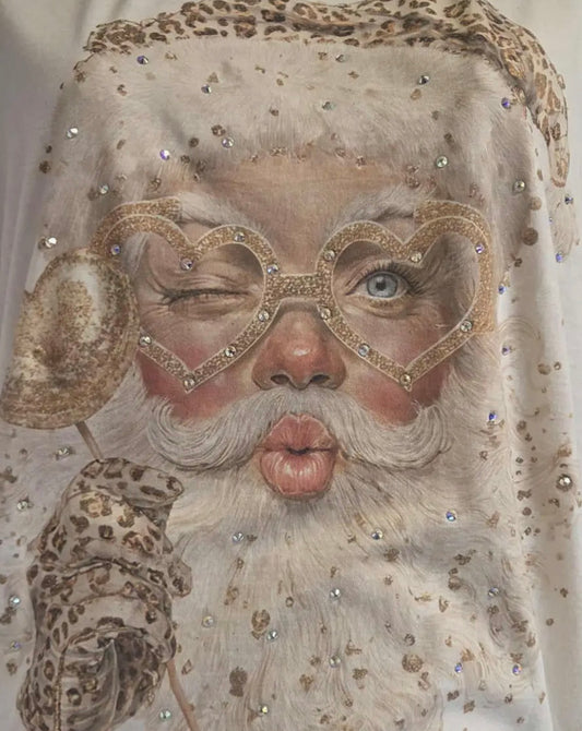 Cheetah Santa Crystal Blinged T- Shirt