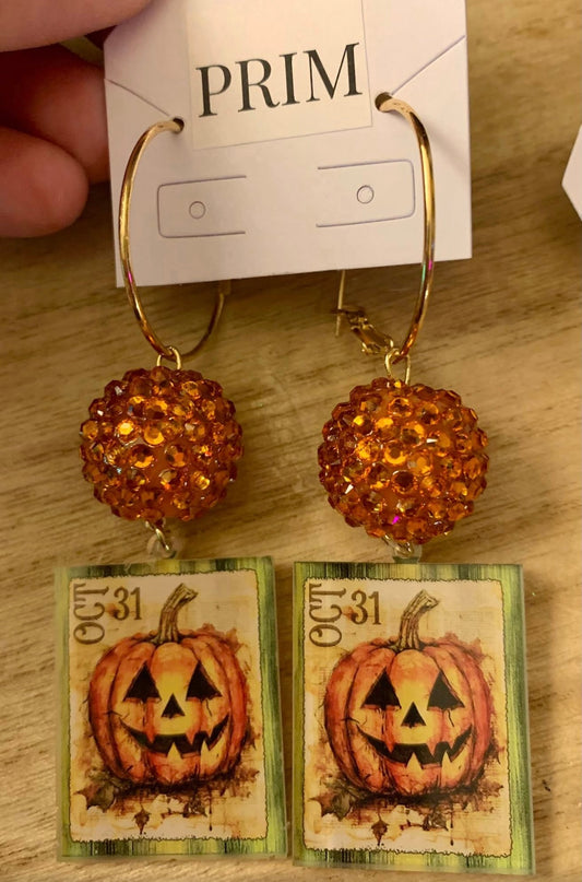 PRIM Vintage Jack-O’-Lantern Sparkle Hoop Earrings