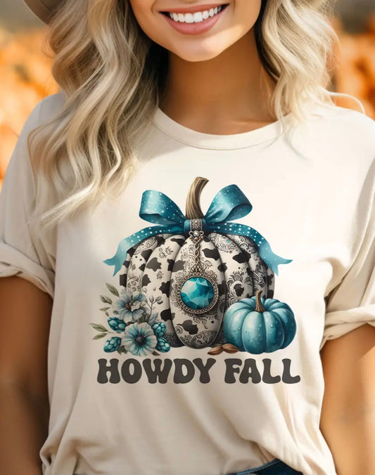 Howdy Fall Pumpkin Natural Color T-shirt. Blinged