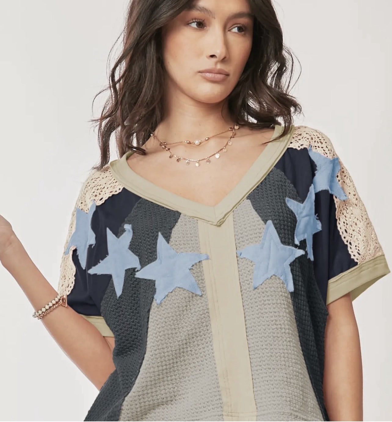 Star Patch Detail Color Blocked