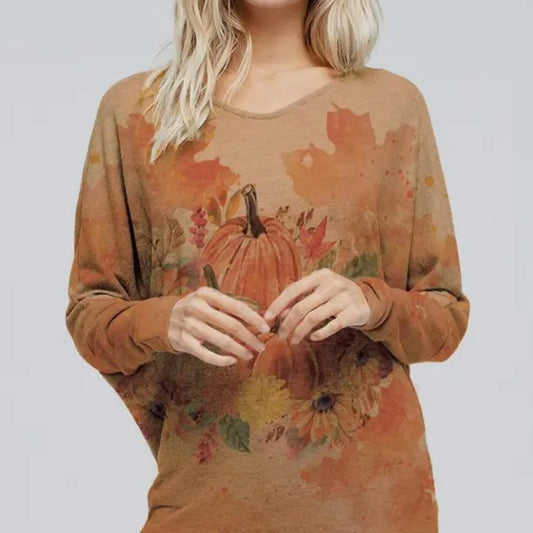Pumpkin & Fall Leaves Top In Carmel
