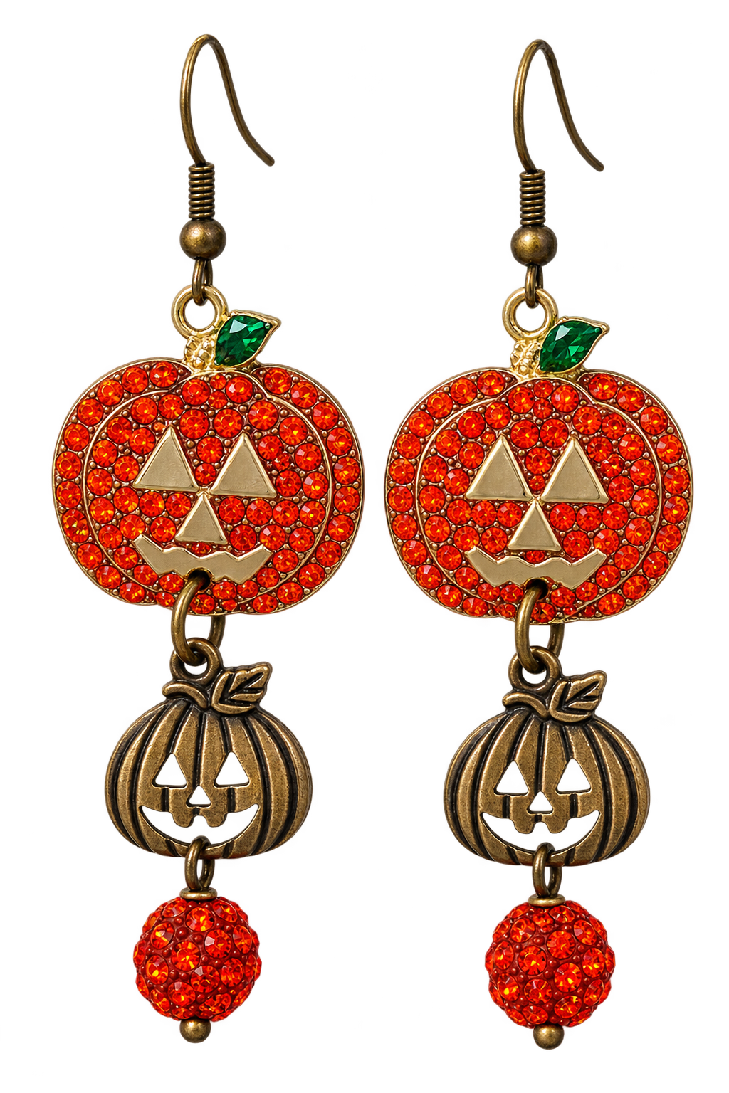 Handmade Pumpkin Dangle Earrings – Rhinestone Halloween Earrings