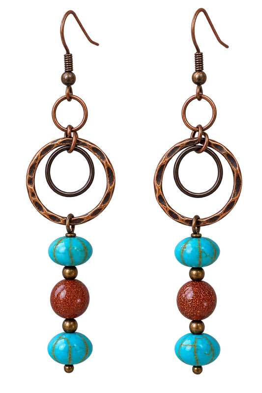Handmade Turquoise & Copper Boho Dangle Earrings – Artisan Statement Earrings