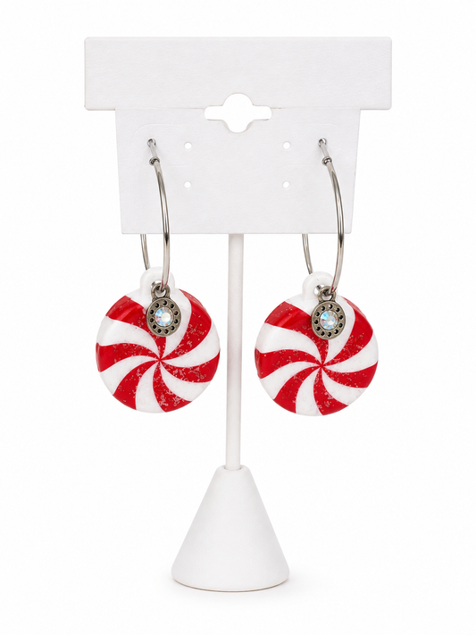 Peppermint Swirl Christmas Hoop Earrings