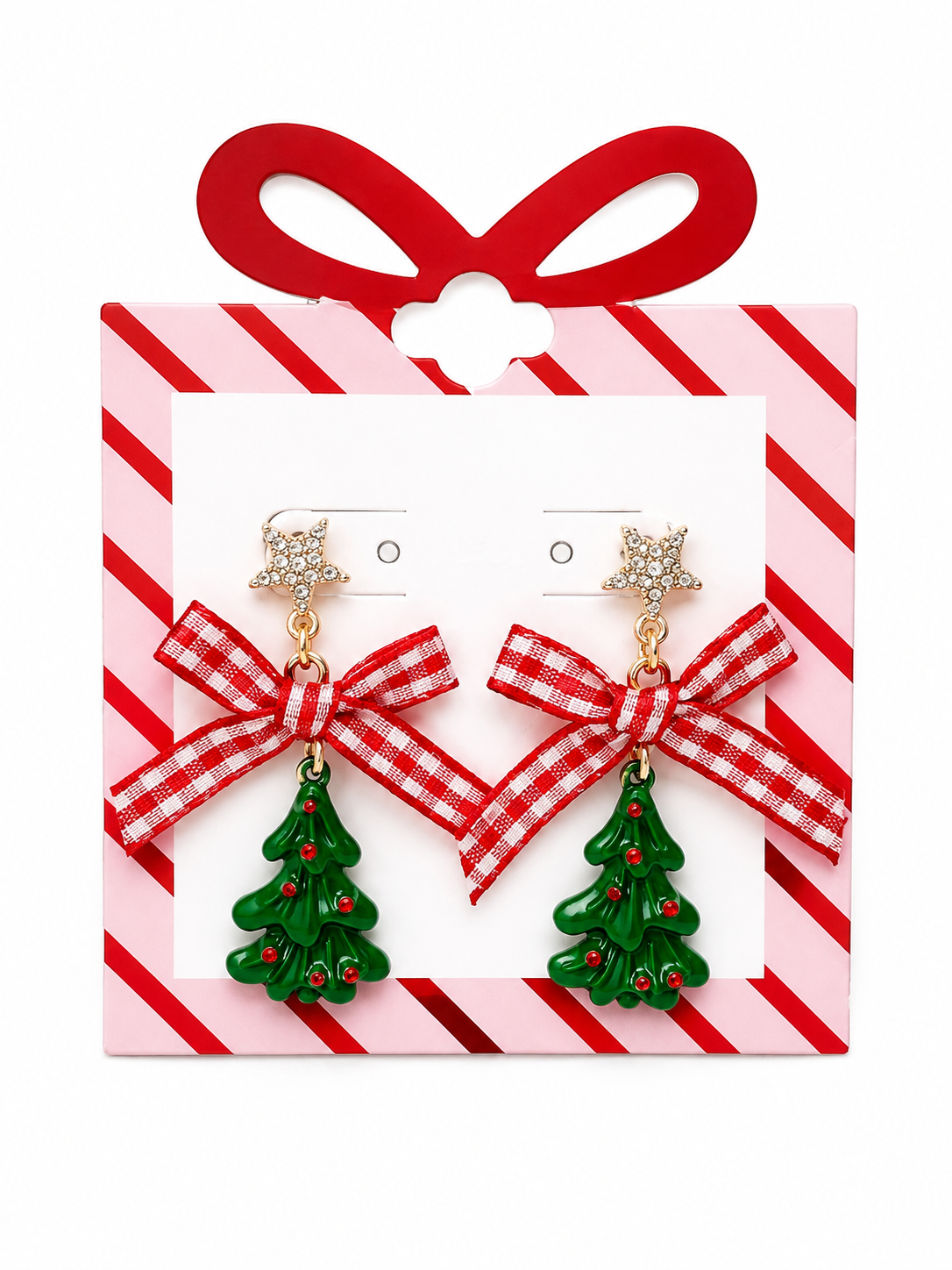 Christmas Tree Bow Earrings with Sparkling Star Studs