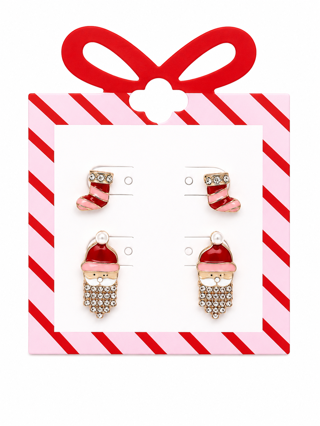 Pink Santa & Christmas Stocking Stud Earring Set