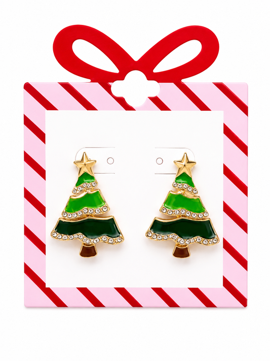 Sparkling Green Christmas Tree Statement Earrings