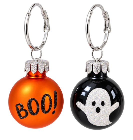 Halloween BOO & Ghost Ornament Earrings – Orange & Black