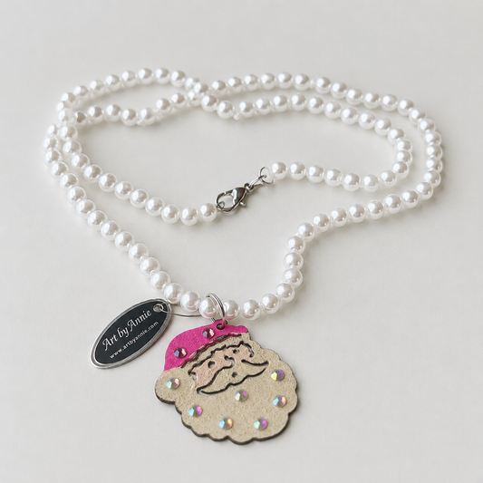 Pink Santa Pearl Necklace – Handmade Christmas Statement Necklace