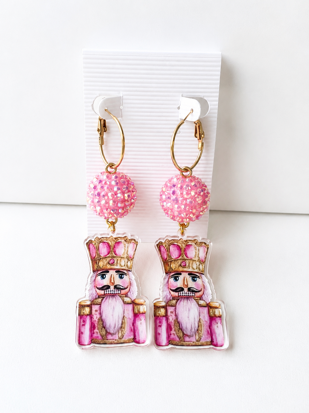 Pink Nutcracker Sparkle Christmas Earrings