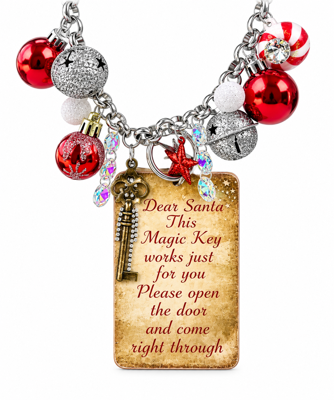 Vintage Santa’s Magic Key -  Handmade Christmas Charm Necklace