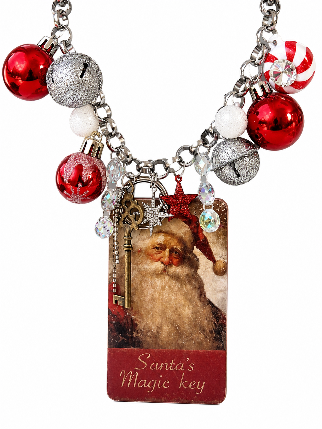 Vintage Santa’s Magic Key -  Handmade Christmas Charm Necklace
