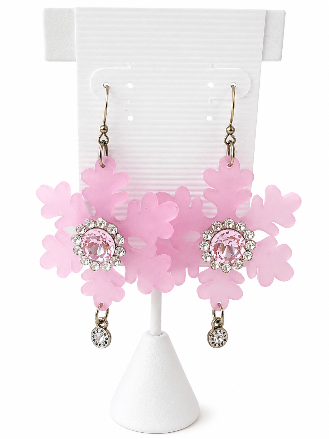 Pink Rhinestone Floral Statement Earrings