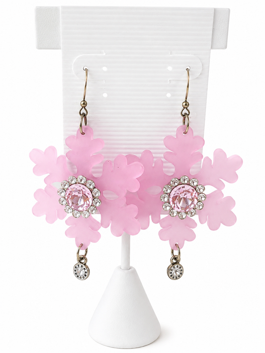 Pink Rhinestone Floral Statement Earrings