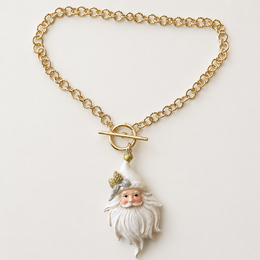 Vintage-Inspired Santa Pendant Necklace | Gold Toggle Chain Christmas Necklace