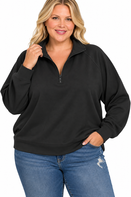 Buttery Soft Black Half-Zip Pullover