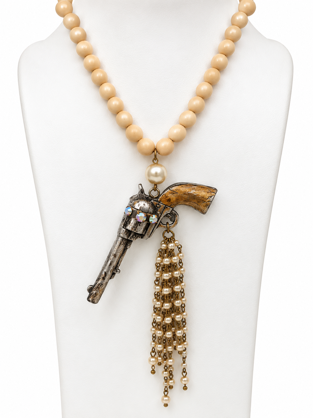 Gypsy South Handmade Vintage Pistol & Pearl Tassel Necklace