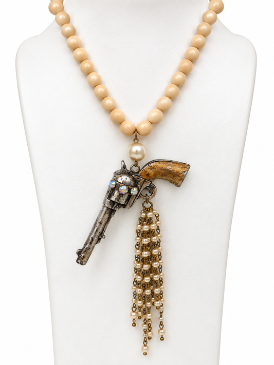 Gypsy South Handmade Vintage Pistol & Pearl Tassel Necklace