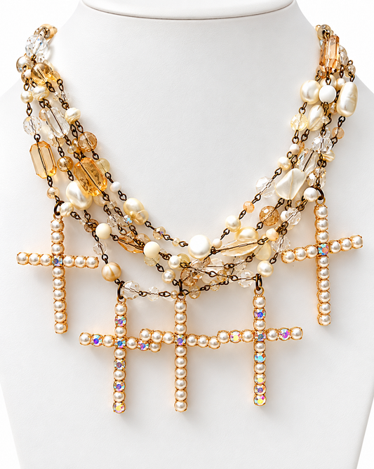 : Gypsy South Handmade Pearl & Crystal Cross Necklace